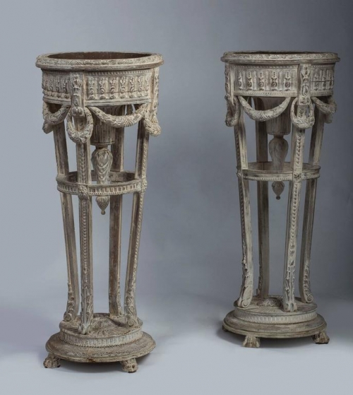 A Pair of Louis XVI Painted Wood Jardiniere Stands